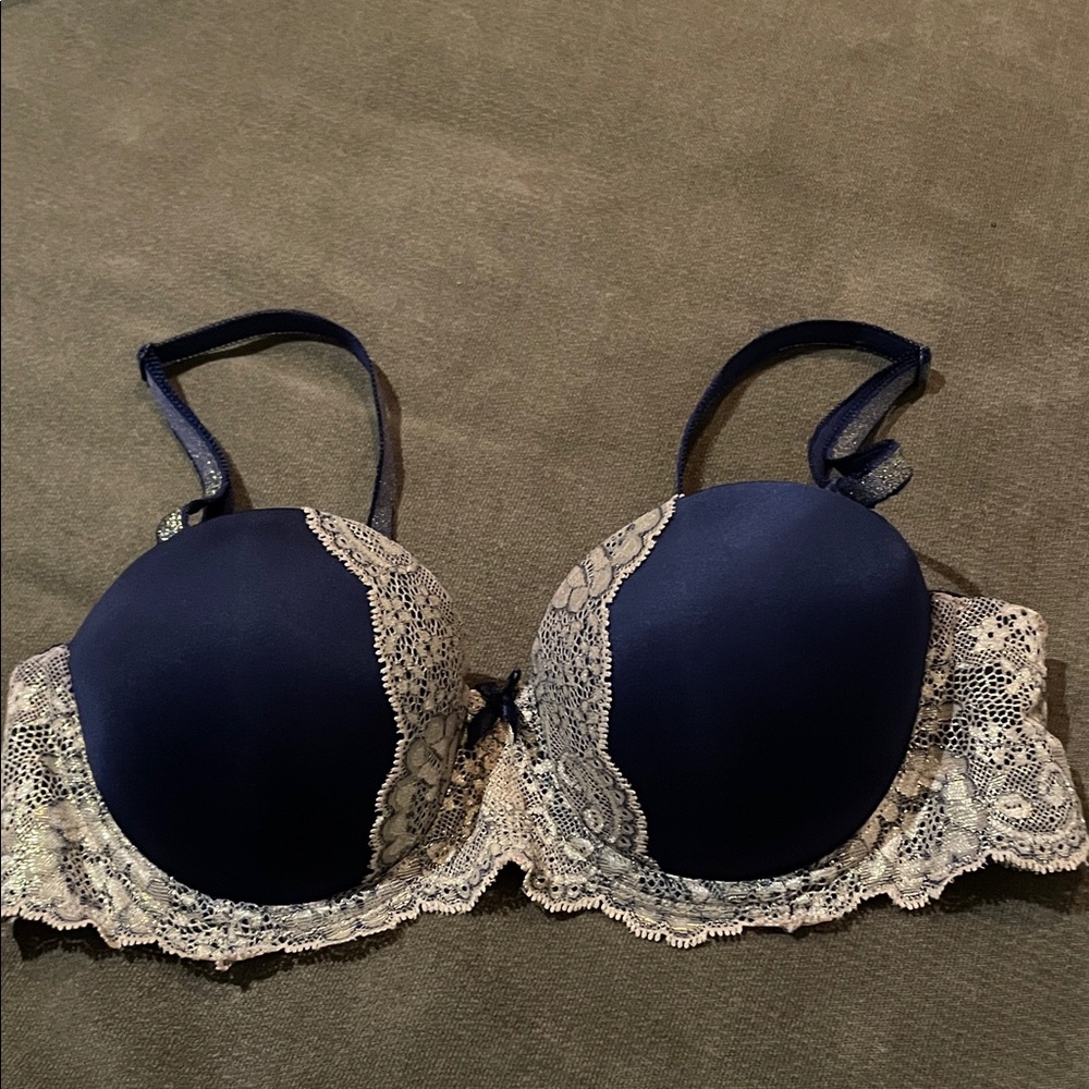 Victoria's Secret Midnight Blue and Gold Lace Bra